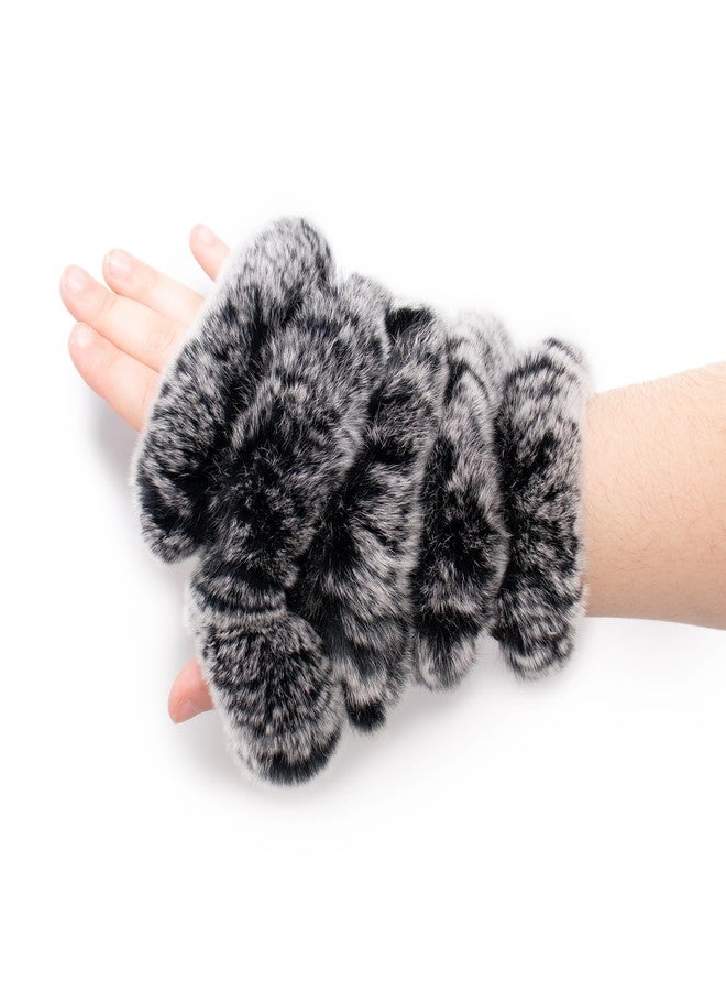 Surell Fingerless Gloves - Real Rex Rabbit Fur Gloves - Women’s Texting Gloves - Fingerless Mittens - Fur Winter Gloves - Soft & Warm Cold Weather Mittens for Girls - Black Frost - Image 1